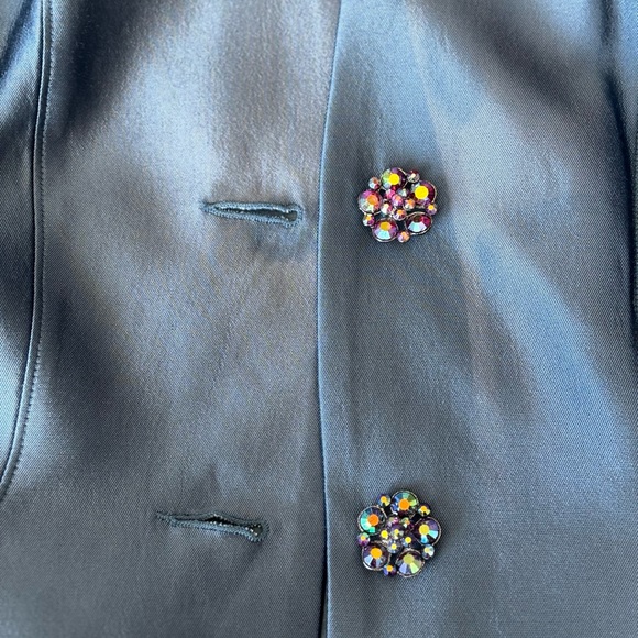 Lily & Taylor Blue Silk Wool 2pc Skirt Suit w/Floral Rosette Lace Brocade NWT 14 - Picture 14 of 16